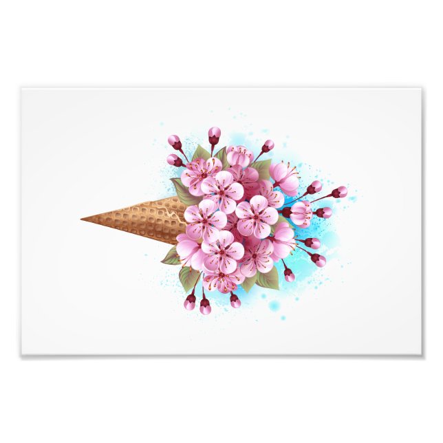 Rosa Sakura Ice Cream Waffle Cone Fototryck (Framsidan)