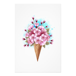 Rosa Sakura Ice Cream Waffle Cone Fototryck