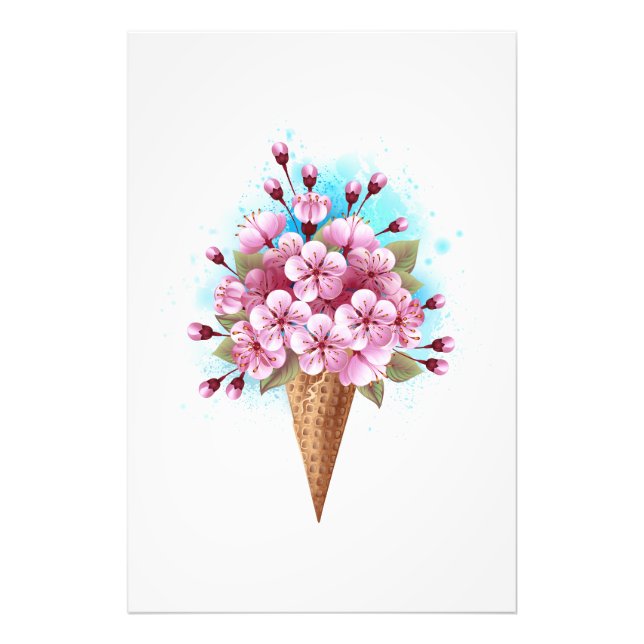Rosa Sakura Ice Cream Waffle Cone Fototryck (Framsidan)