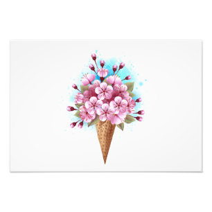 Rosa Sakura Ice Cream Waffle Cone Fototryck