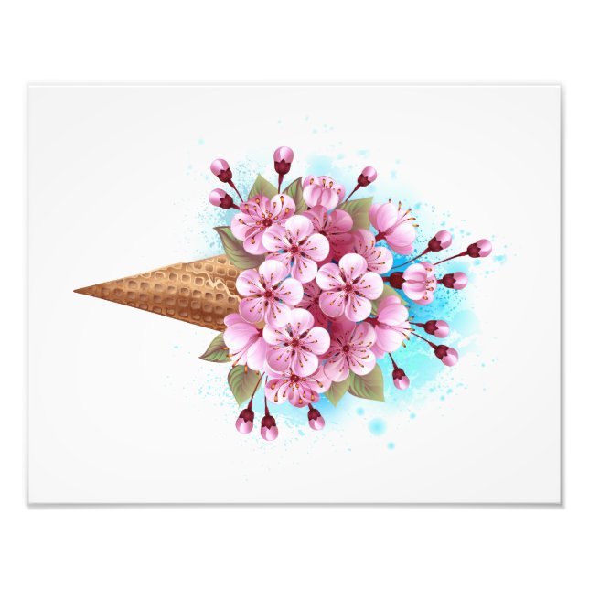 Rosa Sakura Ice Cream Waffle Cone Fototryck (Framsidan)