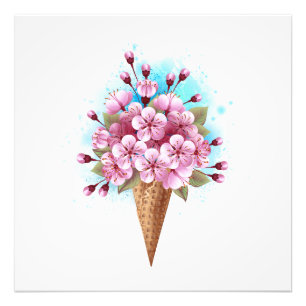 Rosa Sakura Ice Cream Waffle Cone Fototryck