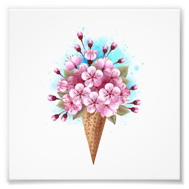 Rosa Sakura Ice Cream Waffle Cone Fototryck (Framsidan)