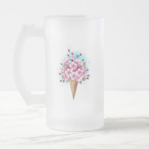 Rosa Sakura Ice Cream Waffle Cone Frostat Ölglas