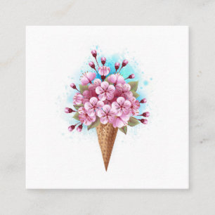 Rosa Sakura Ice Cream Waffle Cone Fyrkantigt Visitkort
