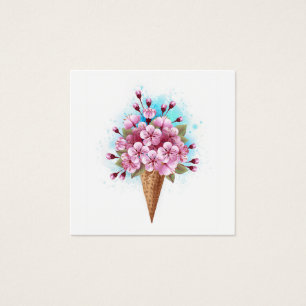 Rosa Sakura Ice Cream Waffle Cone Fyrkantigt Visitkort
