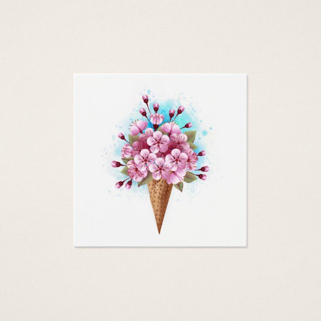 Rosa Sakura Ice Cream Waffle Cone Fyrkantigt Visitkort (Framsida)
