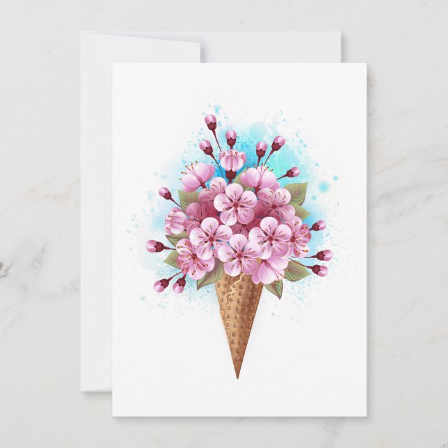 Rosa Sakura Ice Cream Waffle Cone Inbjudningar (Framsida)
