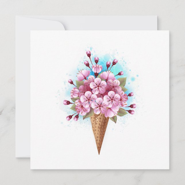 Rosa Sakura Ice Cream Waffle Cone Julkort (Framsida)