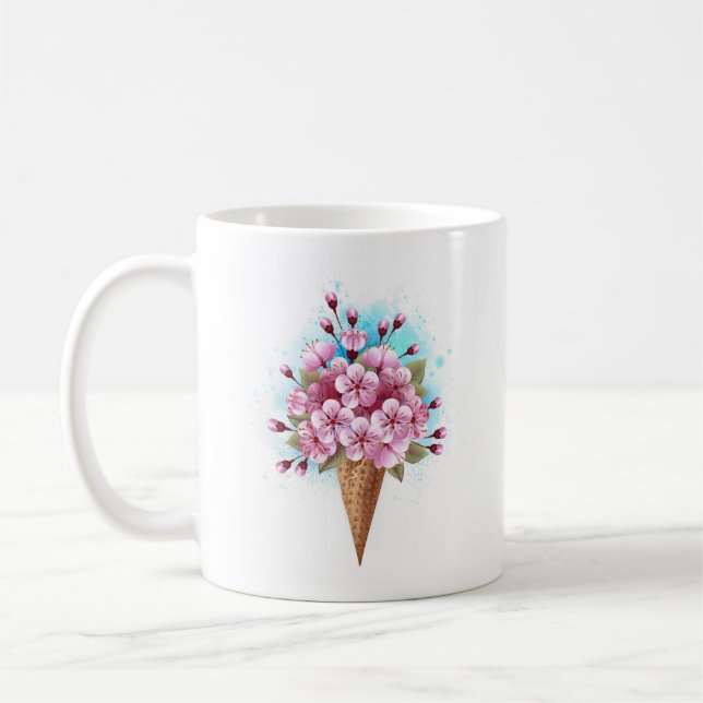 Rosa Sakura Ice Cream Waffle Cone Kaffemugg (Vänster)