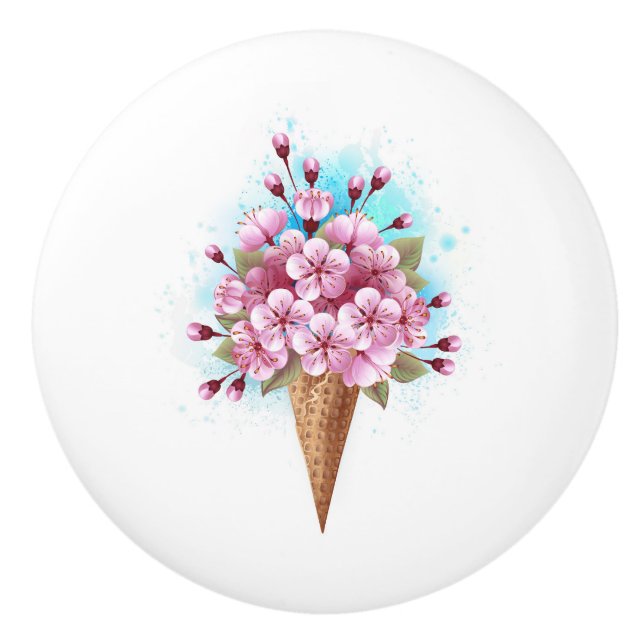Rosa Sakura Ice Cream Waffle Cone Knopp (Framsidan)