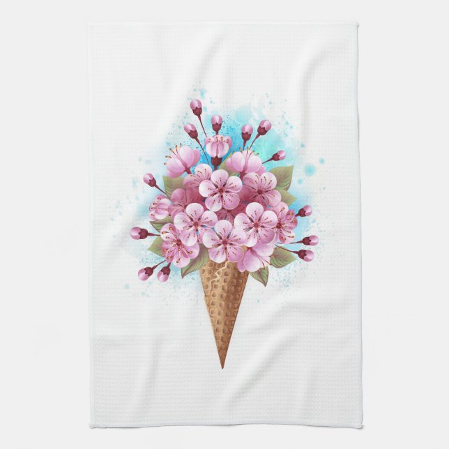 Rosa Sakura Ice Cream Waffle Cone Kökshandduk (Vertikal)
