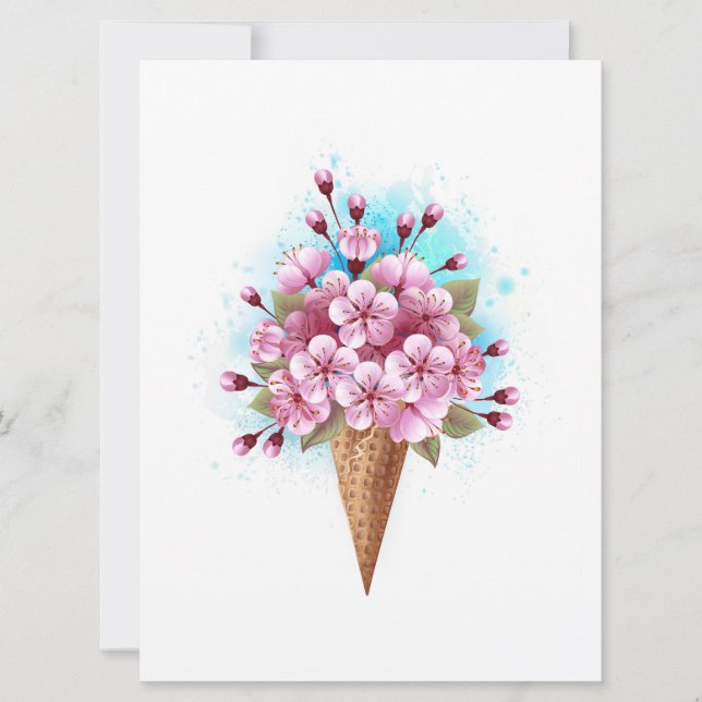 Rosa Sakura Ice Cream Waffle Cone Kort (Framsida)