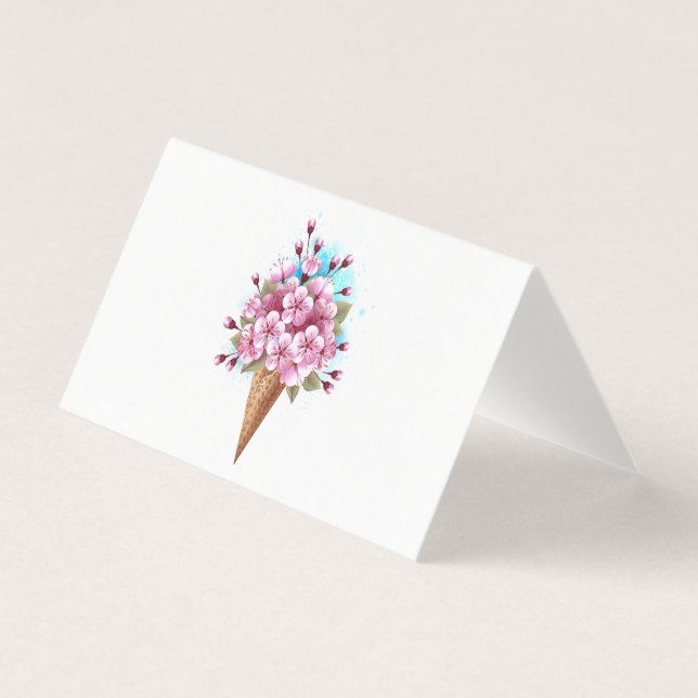 Rosa Sakura Ice Cream Waffle Cone Kort (Framsida)