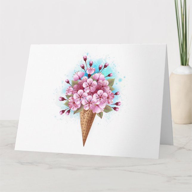 Rosa Sakura Ice Cream Waffle Cone Kort (Framsida)