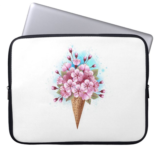 Rosa Sakura Ice Cream Waffle Cone Laptop Fodral (Framsidan)