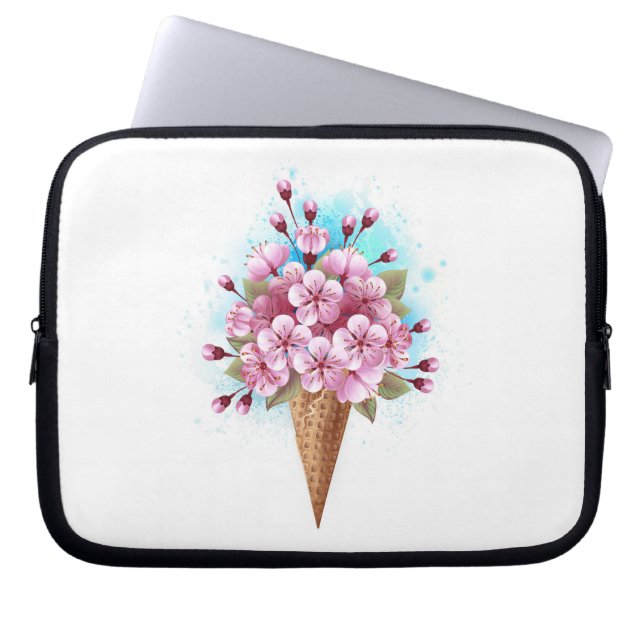 Rosa Sakura Ice Cream Waffle Cone Laptop Fodral (Framsidan)