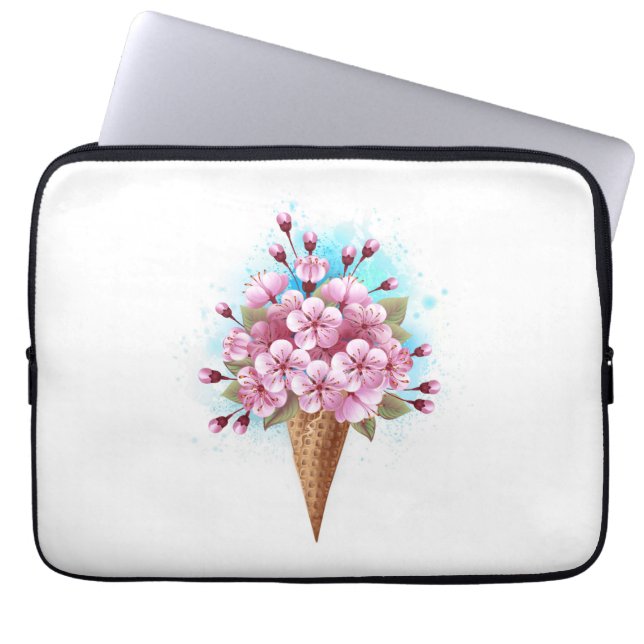 Rosa Sakura Ice Cream Waffle Cone Laptop Fodral (Framsidan)