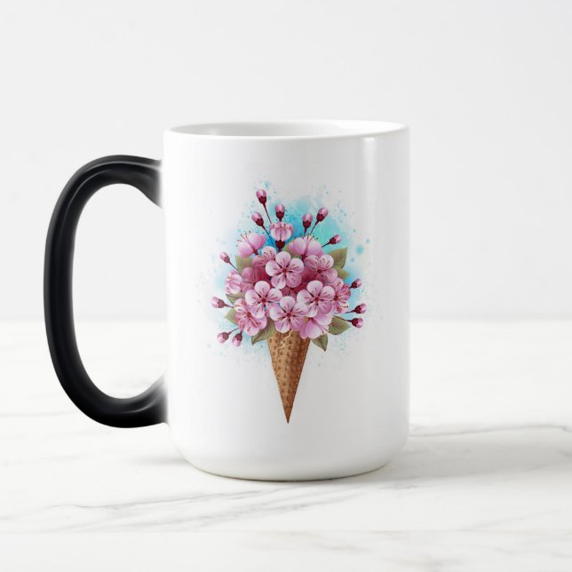 Rosa Sakura Ice Cream Waffle Cone Magisk Mugg (Vänster)