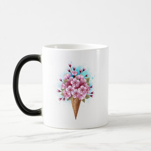 Rosa Sakura Ice Cream Waffle Cone Magisk Mugg (Vänster)