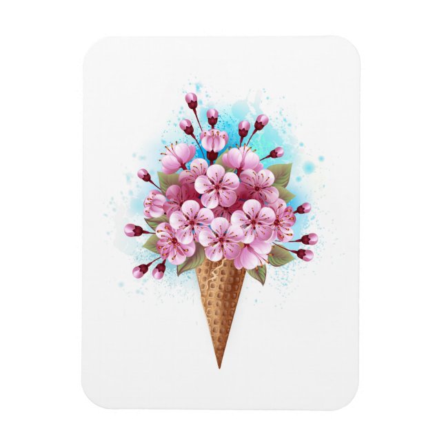 Rosa Sakura Ice Cream Waffle Cone Magnet (Vertikal)