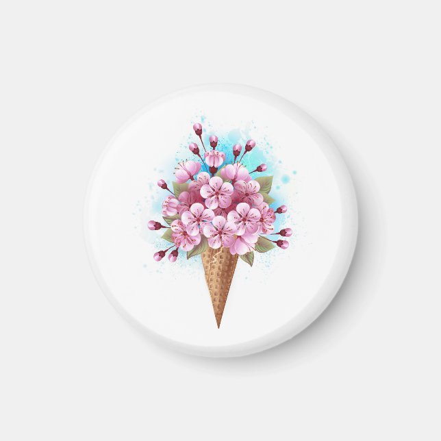 Rosa Sakura Ice Cream Waffle Cone Magnet (Framsidan)