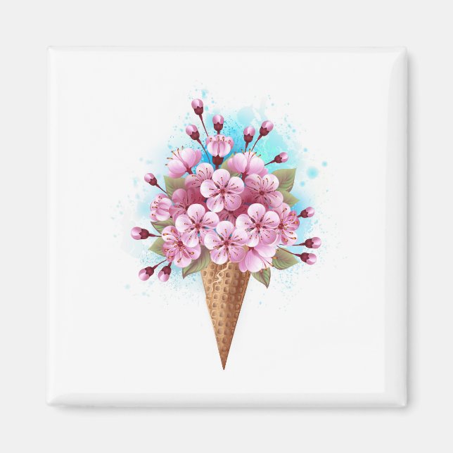 Rosa Sakura Ice Cream Waffle Cone Magnet (Framsidan)