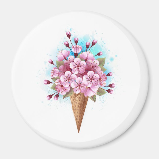 Rosa Sakura Ice Cream Waffle Cone Magnet (Framsidan)