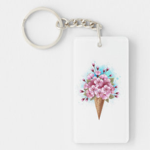 Rosa Sakura Ice Cream Waffle Cone Nyckelring