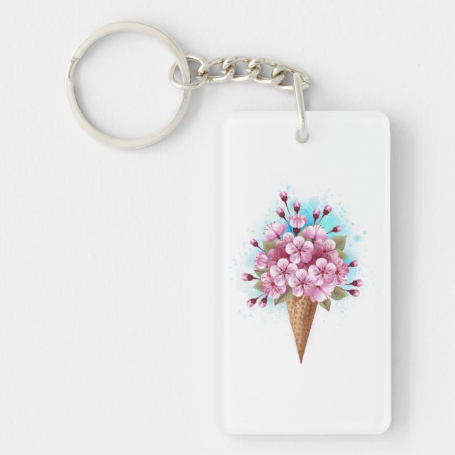 Rosa Sakura Ice Cream Waffle Cone Nyckelring (Framsidan)