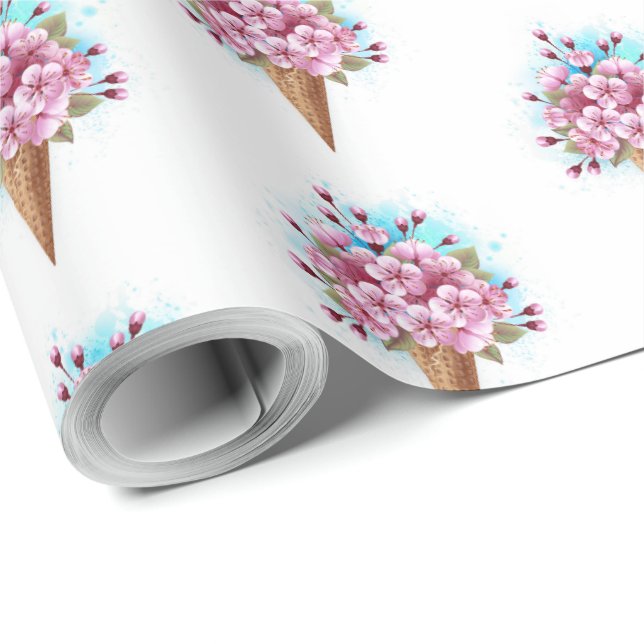 Rosa Sakura Ice Cream Waffle Cone Presentpapper (Rulle Hörn)