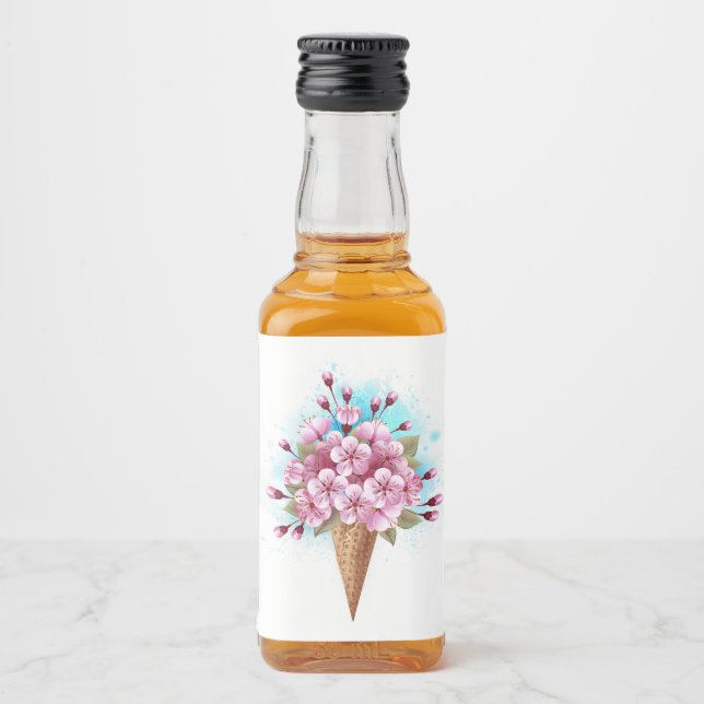Rosa Sakura Ice Cream Waffle Cone Spritflaskor Etikett (Framsida)