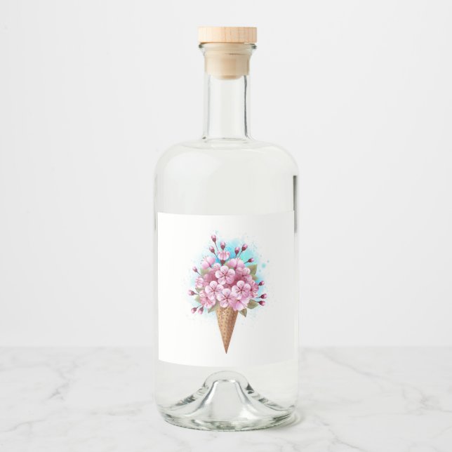 Rosa Sakura Ice Cream Waffle Cone Spritflaskor Etikett (Framsida)