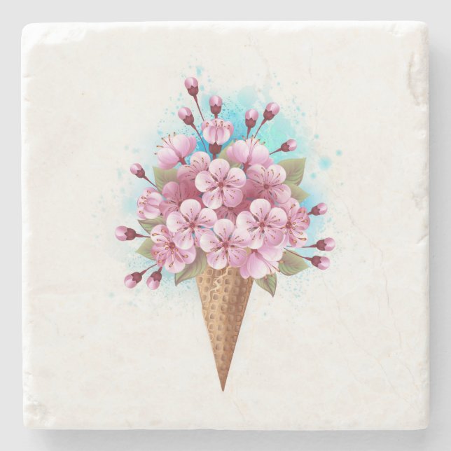 Rosa Sakura Ice Cream Waffle Cone Stenunderlägg (Framsidan)