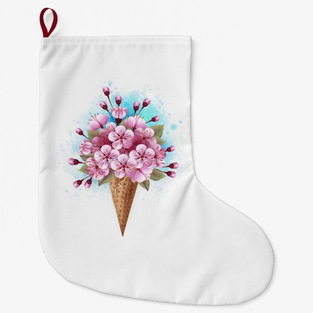 Rosa Sakura Ice Cream Waffle Cone Stor Julstrumpa (Framsidan)