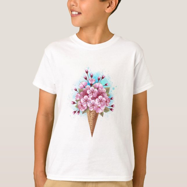 Rosa Sakura Ice Cream Waffle Cone T Shirt (Framsida)