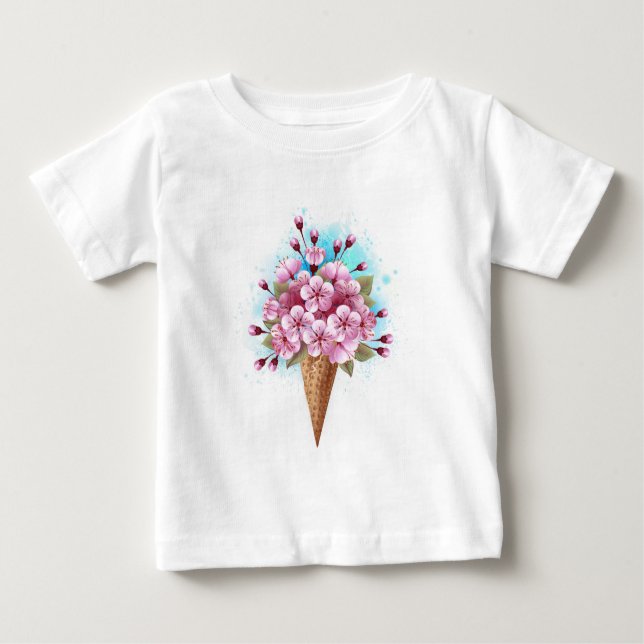 Rosa Sakura Ice Cream Waffle Cone T Shirt (Framsida)