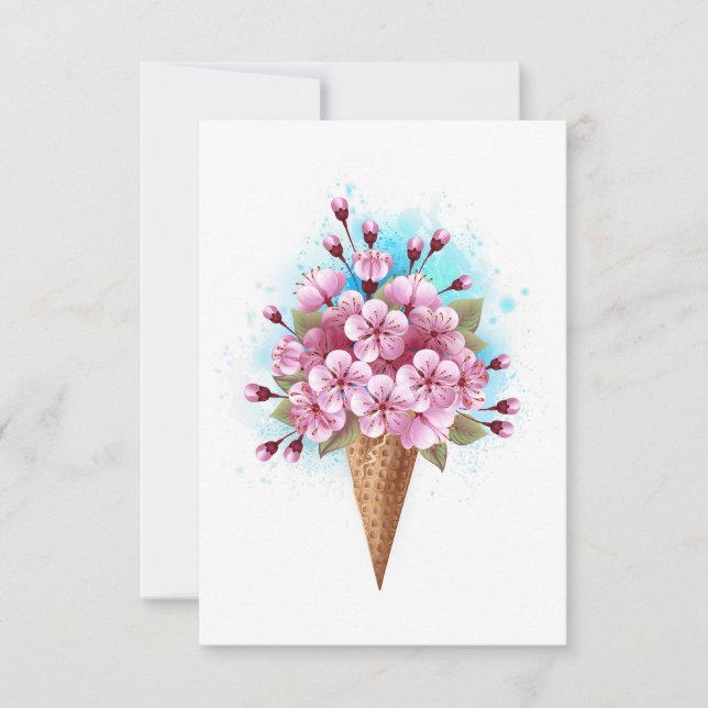 Rosa Sakura Ice Cream Waffle Cone Tack Kort (Framsida)