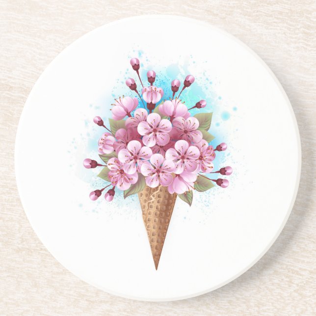 Rosa Sakura Ice Cream Waffle Cone Underlägg (Framsidan)