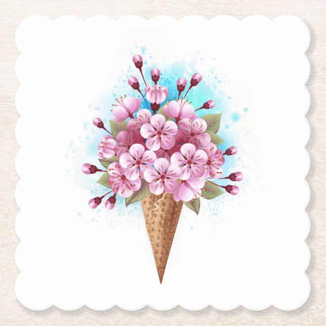 Rosa Sakura Ice Cream Waffle Cone Underlägg Papper (Framsida)