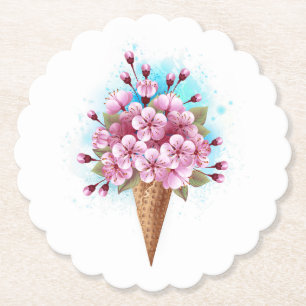 Rosa Sakura Ice Cream Waffle Cone Underlägg Papper