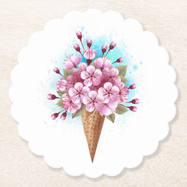 Rosa Sakura Ice Cream Waffle Cone Underlägg Papper (Framsida)