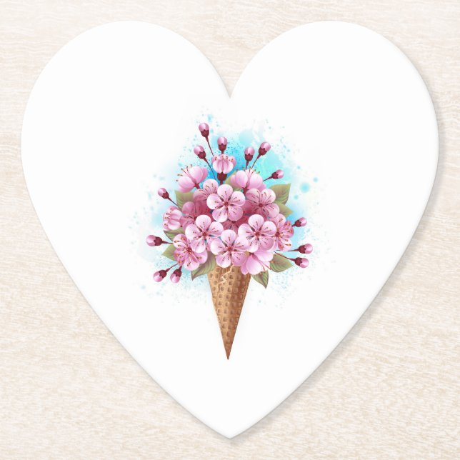 Rosa Sakura Ice Cream Waffle Cone Underlägg Papper (Framsida)