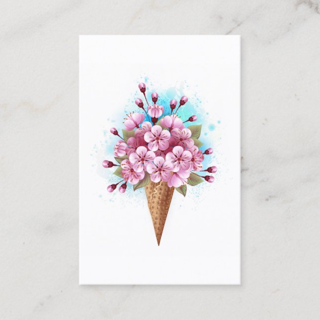 Rosa Sakura Ice Cream Waffle Cone Visitkort (Framsida)