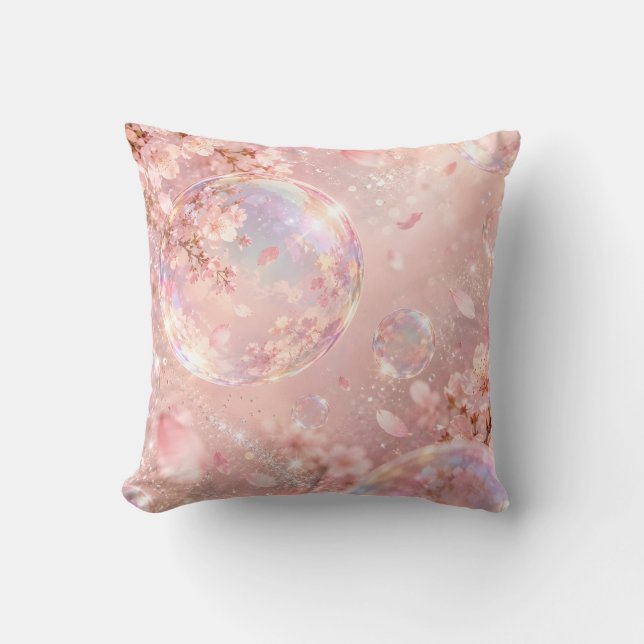 Rosa Sakura Iridescent Bubbel Dröm Kudde (Framsida)