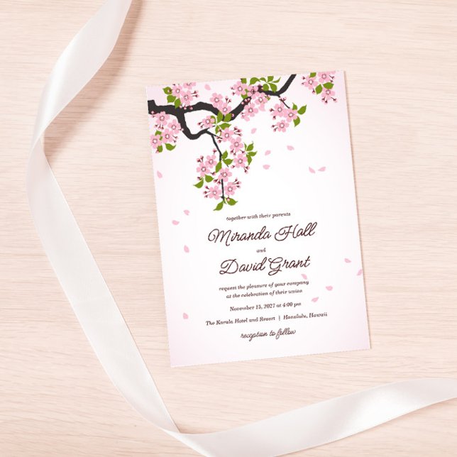 Rosa Sakura Japanska Cherry Blommar Bröllop Inbjudningar (Skapare uppladdad)