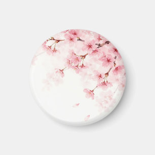 Rosa Sakura Körsbärsblomning Akvarellmönster Magnet