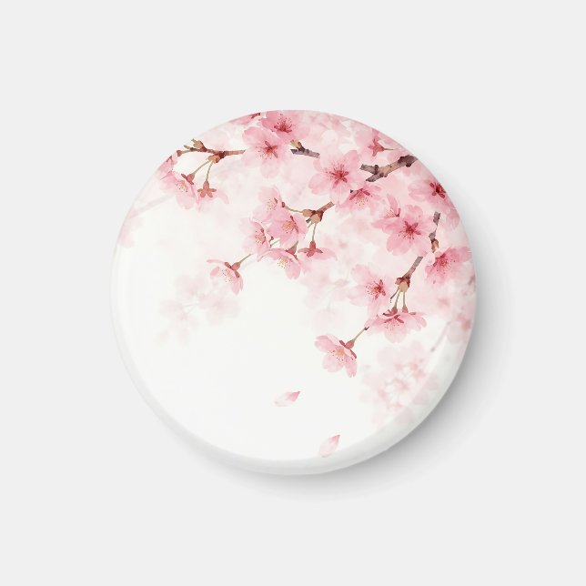 Rosa Sakura Körsbärsblomning Akvarellmönster Magnet (Framsidan)