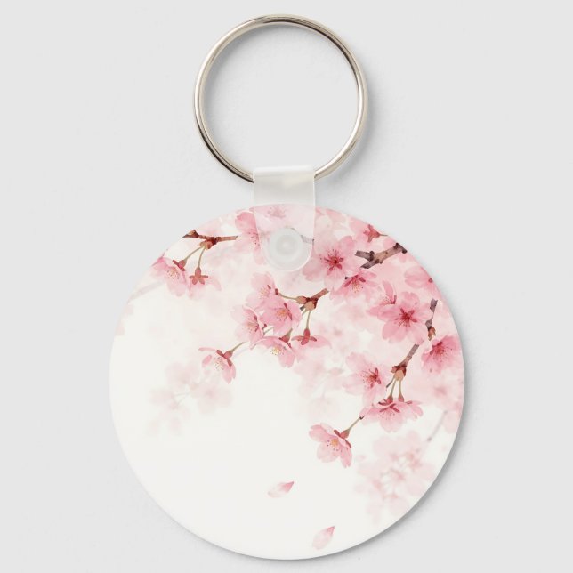 Rosa Sakura Körsbärsblomning Akvarellmönster Nyckelring (Framsida)
