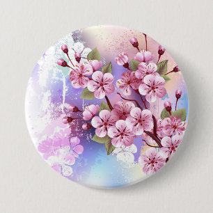 Rosa Sakura på Målad Bakgrund Knapp